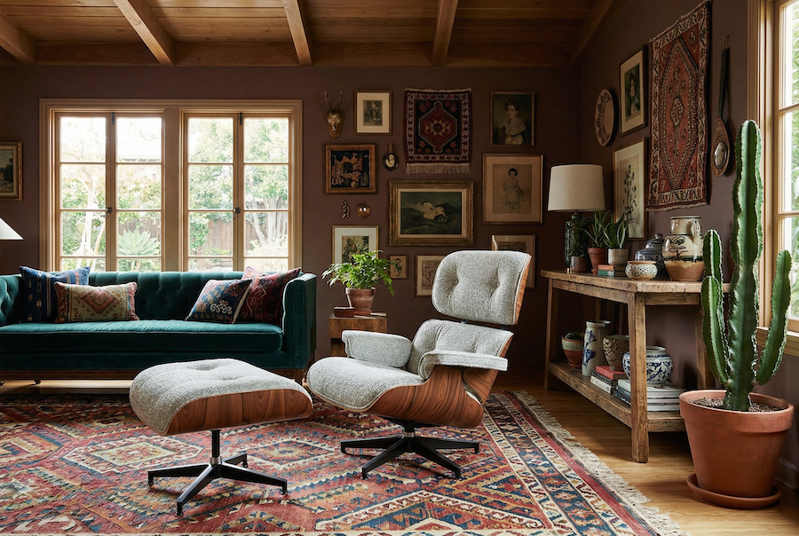 Eames Lounge Chair in Warm Persoonlijk eclectic interieur